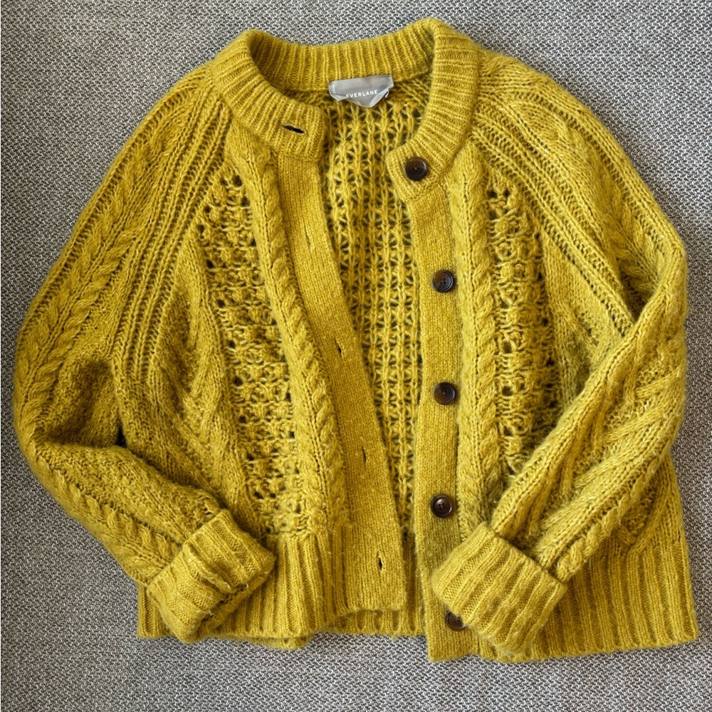 Everlane Chunky Knit Mustard Cardigan Sweater